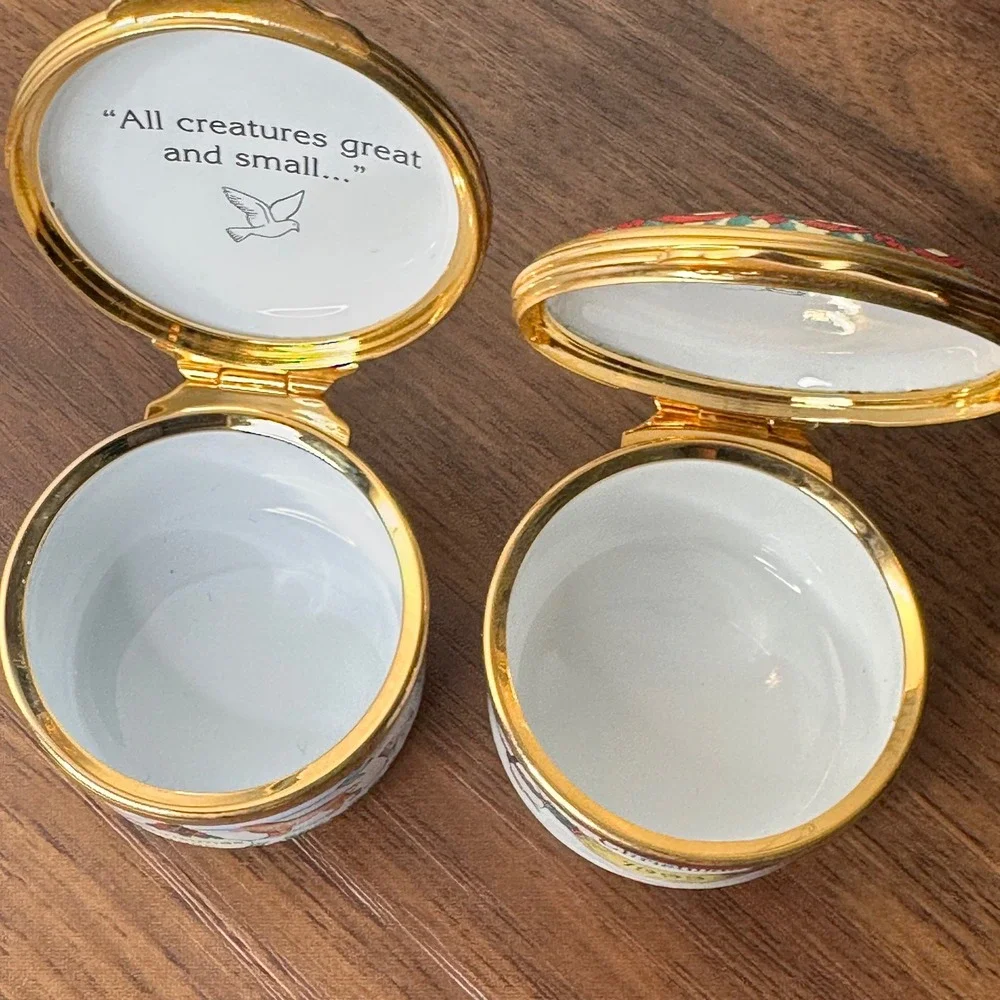 Halcyon Days Enamels Neiman Marcus Christmas Trinket Boxes 1993 1996 Set of 2